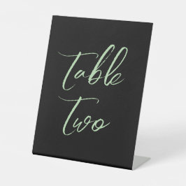 Zwarte groene elegante trouwtafel nummers reclamebord met voetstuk