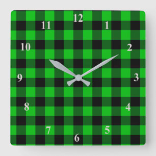 Zwarte & Groene Gecontroleerde Plaid Vierkante Klok