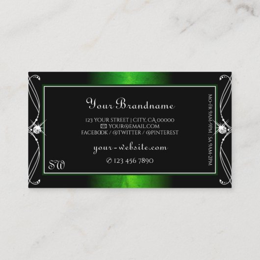 zwarte groene handjewelen Initialen Visitekaartje (Achterkant)