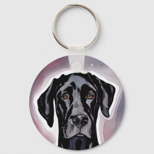 Zwarte Grote Danes Watercolor Kunst Sleutelhanger