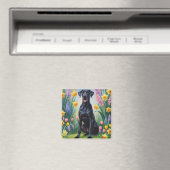 Zwarte Grote Deen Hond Spring Bloemen Schilderen Magneet (Insitu (Vaatwasser))