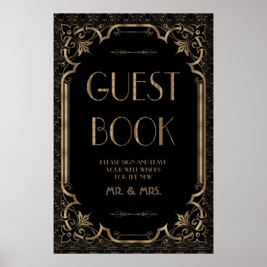 Zwarte Grote Gatsby Art Deco Guest Book Sign Poster (Voorkant)