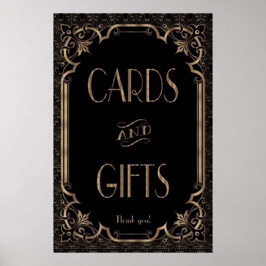 Zwarte Grote Gatsby Art Deco-Kaarten en cadeautjes Poster (Voorkant)