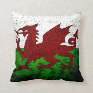 Zwarte Grunge Wales Vlag Kussen