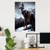 zwarte haarjas in de sneeuwberg AI Art Poster (Thuiskantoor)