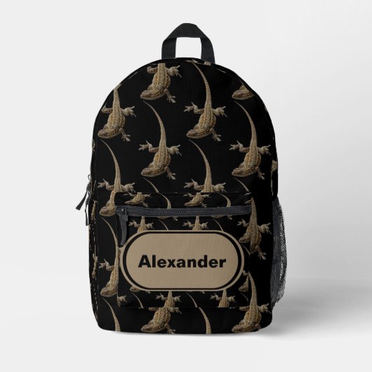 Zwarte Hagedis Monogram Naam Rugzak Cool (Voorkant)