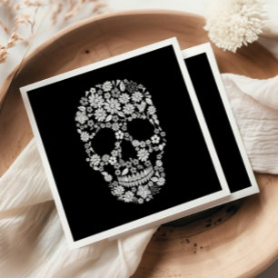 Zwarte Halloween Bloem Schedel Servet