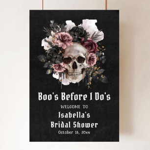 Zwarte Halloween Bloemen Schedel Vrijgezellenfeest Poster