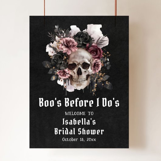 Zwarte Halloween Bloemen Schedel Vrijgezellenfeest Poster