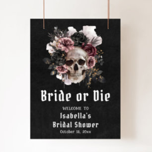 Zwarte Halloween Bloemen Schedel Vrijgezellenfeest Poster