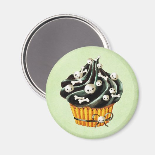 Zwarte Halloween Cupcake met kleine schedels Magneet (Voorkant / Achterkant)