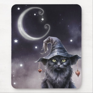 Zwarte Halloween kat met een heks Pet Muismat