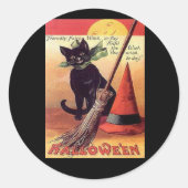 zwarte halloween kat ronde sticker (Voorkant)