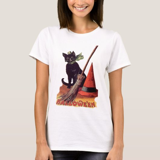  zwarte halloween kat t-shirt (Voorkant)