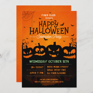 Zwarte halloween pompoenen en vleermuizen nodigen kaart