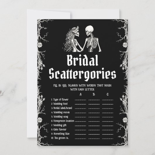 Zwarte Halloween Skeleton Bruids Scattergories Gam Kaart (Voorkant)