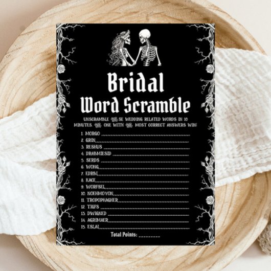 Zwarte Halloween Skeleton Bruids Woord Scramble Ga Kaart