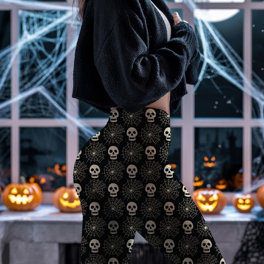 Zwarte Halloween Skull en Spiderweb Patroon Leggings
