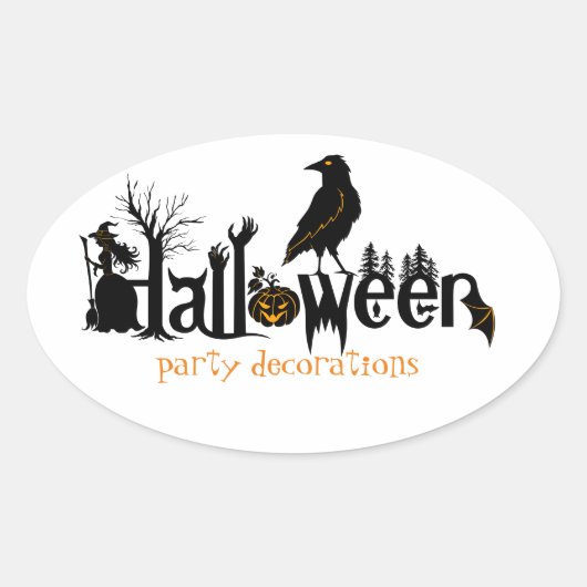 Zwarte Halloween tekst illustratie Ovale Sticker (Voorkant)