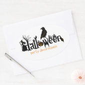 Zwarte Halloween tekst illustratie Ovale Sticker (Envelop)