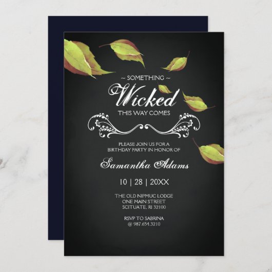 Zwarte Halloween Verjaardag Uitnodiging Fall Leave (Voorkant / Achterkant)