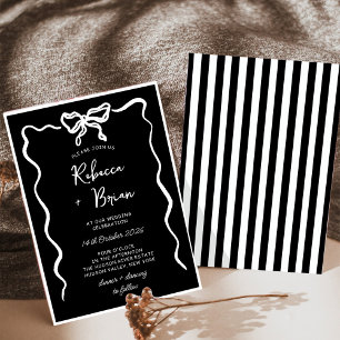 Zwarte Hand Getrokken Boog Lint Sketch Wedding Kaart
