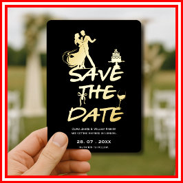 Zwarte Hand Getrokken Funky Whimsical Minimal Wedd Folie Uitnodiging