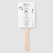 Zwarte Hand Getrokken Illustraties Trouwprogramma Handwaaier (Voorkant)