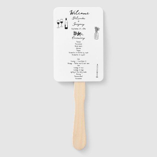 Zwarte Hand Getrokken Illustraties Trouwprogramma Handwaaier