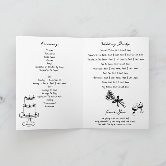 Zwarte Hand Getrokken Wedding Orde van Service Programma (Binnen)