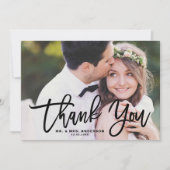 Zwarte Hand Lettering Moderne foto bruiloft Bedankkaart (Voorkant)