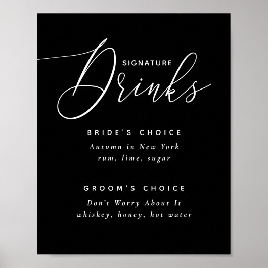 Zwarte handtekening Drink trouwteken. Bride & Groo Poster (Voorkant)