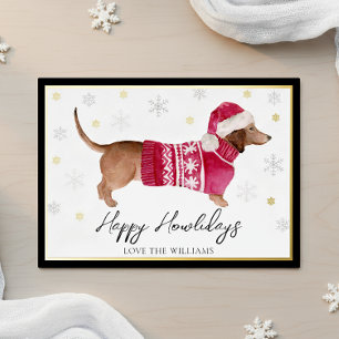 Zwarte Happy Howlidays Waterverf Dachshund Hond Folie Feestdagenkaart