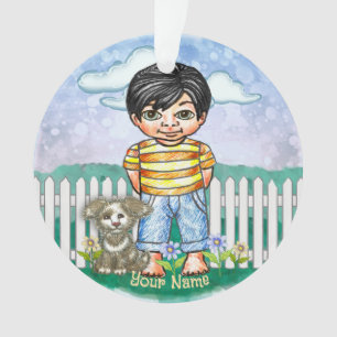 Zwarte Haren Jongen en Hond Ornament