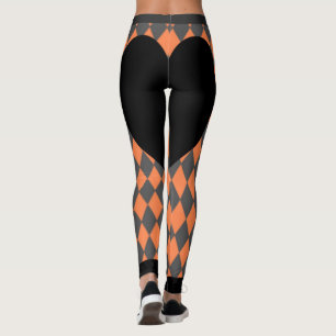 Zwarte Hart Oranje Harlekijn Leggings