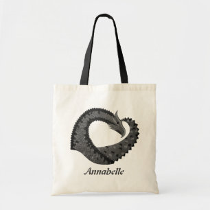 Zwarte hartdraak op wit tote bag