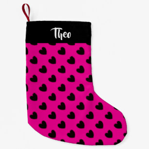 Zwarte harten op roze kleine kerstsok