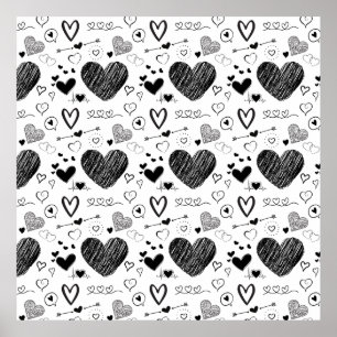 zwarte harten - witte achtergrond poster