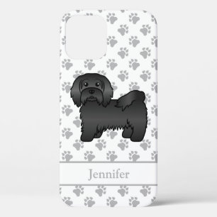 Zwarte Havanese Cartoonhond Illustratie & Naam iPhone 12 Hoesje