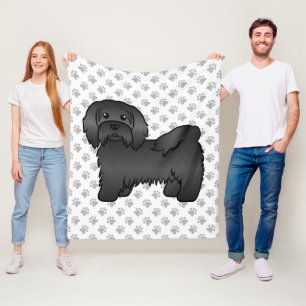 Zwarte Havanese Mooie Cartoon Hond Illustratie Fleece Deken