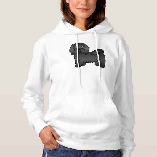 Zwarte Havanese Mooie Cartoon Hond Illustratie Hoodie (Voorkant)
