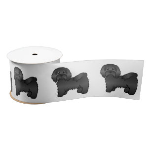 Zwarte Havanese Mooie Cartoon Hond Illustratie Lint