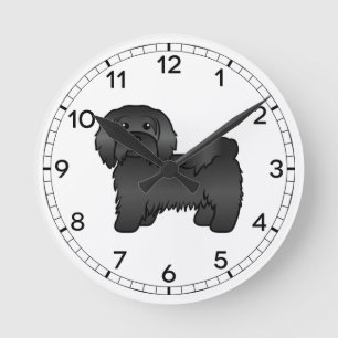 Zwarte Havanese Mooie Cartoon Hond Illustratie Ronde Klok