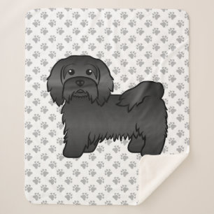 Zwarte Havanese Mooie Cartoon Hond Illustratie Sherpa Deken