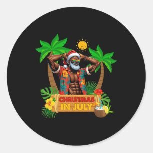 Zwarte Hawaiiaanse Kerstman Zonnebrillen Kerstmis Ronde Sticker