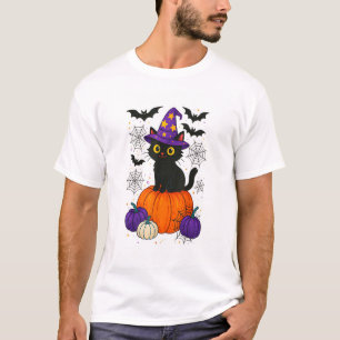 Zwarte Heks Kat Pompoen Halloween Kostuum Fall Cut T-shirt