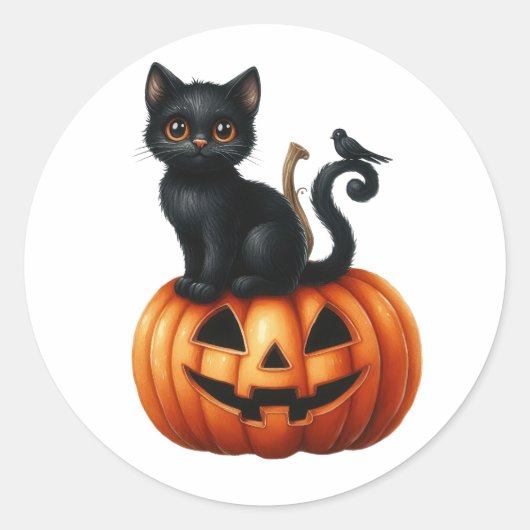Zwarte heksen kat halloween Stickers (Voorkant)