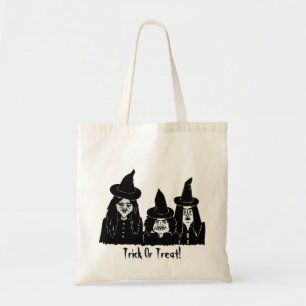 zwarte heksen spookachtige griezelige trick or tre tote bag