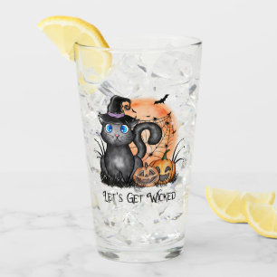 Zwarte heksenkat met Spider Web & Jack-O'-Lanterns Glas