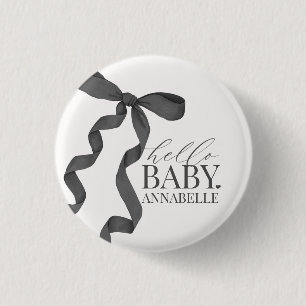 Zwarte Hello Baby Boog Meisje Baby Shower Favoren Ronde Button 3,2 Cm